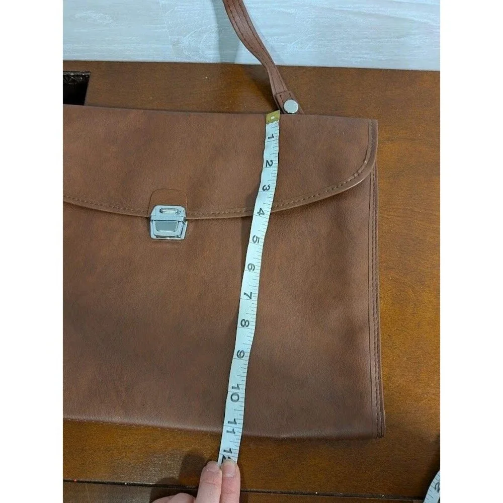 VINTAGE Brown Faux Leather Tablet Case Document Carrier Folio Slim Briefcase